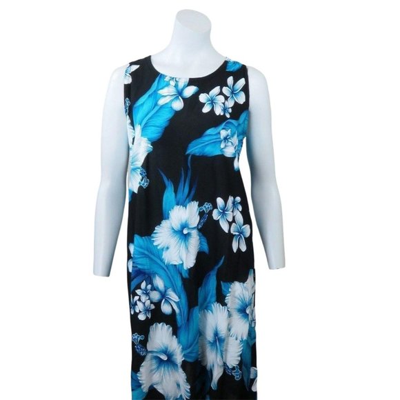 Vintage Unity Trading Hawaii Blue Floral Dress M Sleeveless Muu Muu New Old Stoc - Picture 3 of 12